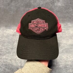 Y2K Harley Davidson Pink Black Mesh Trucker Hat Cap Womens Logo Adjustable